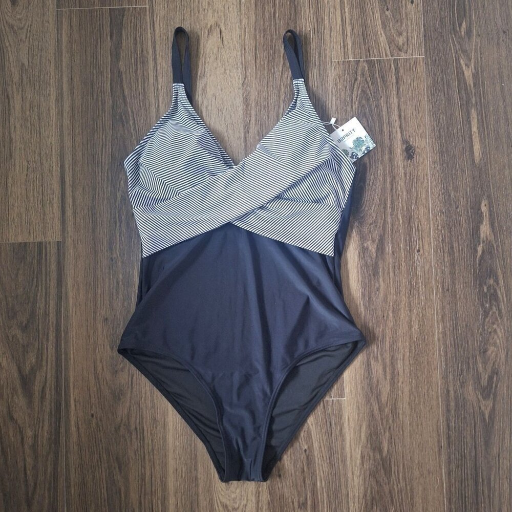 NWT B2Prity One Piece Swimsuit Striped  Removable Padding - Picture 2 of 7